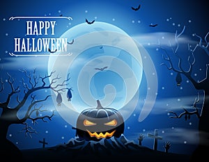 Halloween background with zombies and the moon