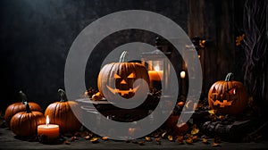 Halloween banner background with halloween pumpkin and night scene wallpaper
