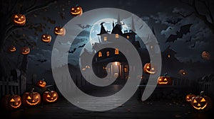 Halloween banner background with halloween pumpkin and night scene wallpaper