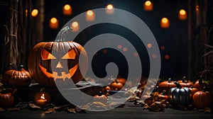 Halloween banner background with halloween pumpkin and night scene wallpaper