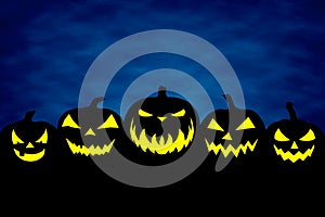 Halloween banner background with Jack o` lantern pumpkins