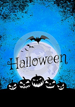 Halloween banner background with Jack-o-lantern pumpkins and full moon