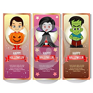 Halloween banner collection with spooky cartoon character