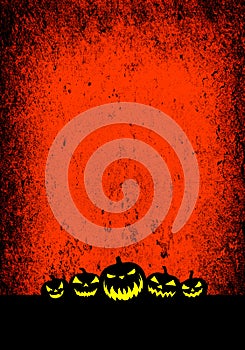 Halloween banner grunge background with Jack-o-lantern pumpkins