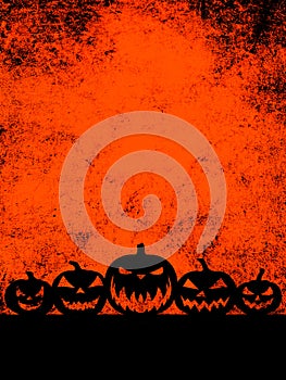 Halloween banner grunge background with Jack-o-lantern pumpkins