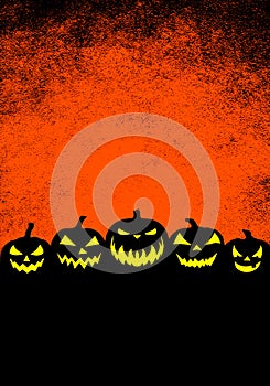 Halloween banner grunge background with Jack-o-lantern pumpkins