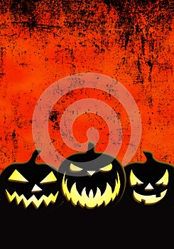 Halloween banner grunge background with Jack-o-lantern pumpkins