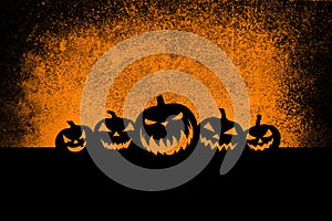 Halloween banner grunge background with Jack o` lantern pumpkins