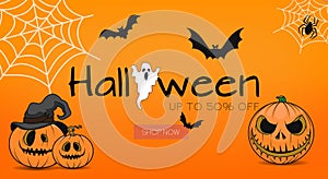 Halloween Banner, Halloween Sale, Up to 50& off, Pumpkins