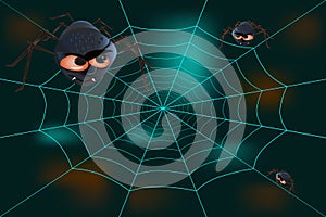 Halloween banner with spiders and spiderweb.