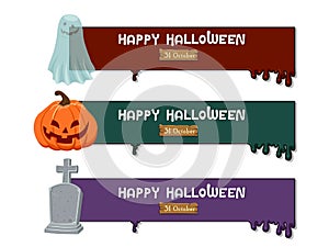 Halloween banners. Colorful element collection vector. Concept cartoon Halloween day. Vector clipart illustration for holiday