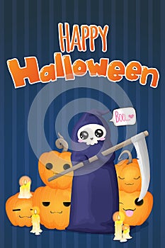 Halloween banners with grim reaper, pumpkins and candles in cartoons style