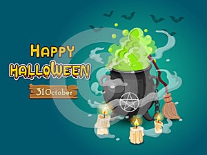 Halloween banners with text and characters. Concept cartoon Halloween elements. Vector clipart illustration on color background