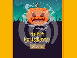 Halloween banners with text and characters. Concept cartoon Halloween elements. Vector clipart illustration on color background