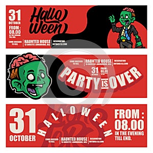 Halloween Banners with zombie characters on the background. cartoon style and