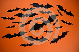 Halloween Bat Decorations on a orange background
