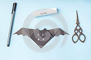 Halloween bat origami, step by step instruction, simple diy with kids, step 9