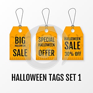 Halloween big sale tags set vector templates.