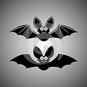 Halloween black bat icon set. Bats Silhouettes. Halloween symbol. Bat with fangs.