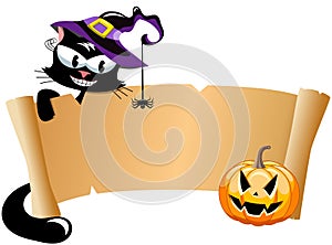 Halloween black cat scroll banner