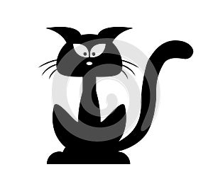 Halloween black cat vector silhouette. Cartoon clipart Illustration isolated on white background