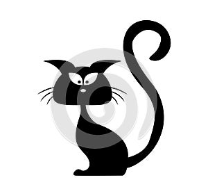 Halloween black cat vector silhouette. Cartoon clipart Illustration on white background