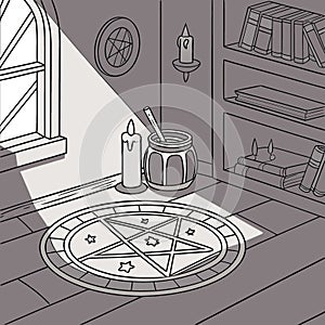 Halloween. Black-and-white spooky photo of black magic