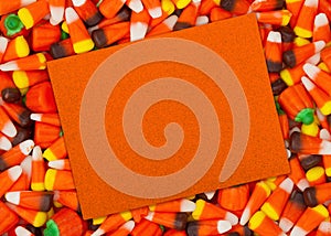 Halloween blank greeting card mockup with candy corn background