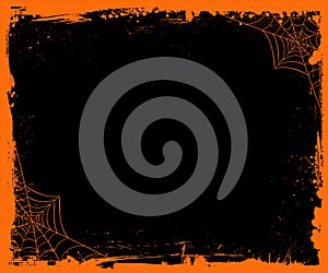 Halloween blank medium rectangle banner size template background with orange grunge border