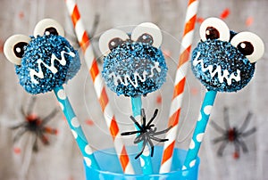 Halloween blue monster cake pops