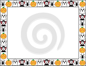 Halloween Border With Pumpkins, Vampires, Ghosts And Spiders With Blank Space In The Center