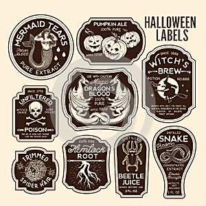 Halloween Bottle Labels Potion Labels. Vector Illustration. photo