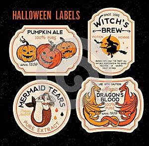 Halloween Bottle Labels Potion Labels. Vector Illustration.