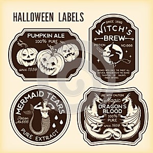 Halloween Bottle Labels Potion Labels. Vector Illustration.