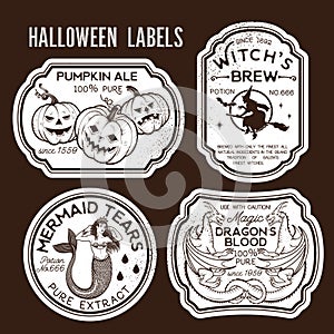 Halloween Bottle Labels Potion Labels. Vector Illustration.