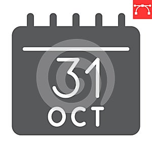 Halloween calendar glyph icon, halloween and holiday, calendar sign vector graphics, editable stroke solid icon, eps 10.