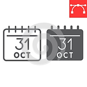 Halloween calendar line and glyph icon, halloween and holiday, calendar sign vector graphics, editable stroke linear