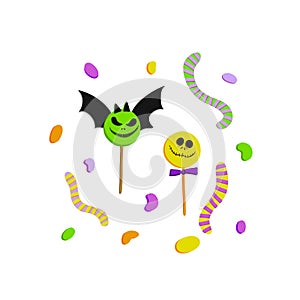 Halloween candy collection. A set of sweets. Popular on selected desserts, sweets for children. Jelly, candies, toffee