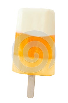 Halloween candy corn popsicle isolated on white