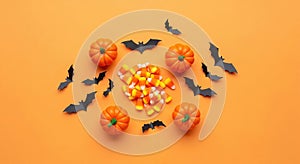 Halloween Candy Corn Pumpkins Bats