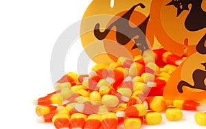 Halloween candy corn spilling out of a box