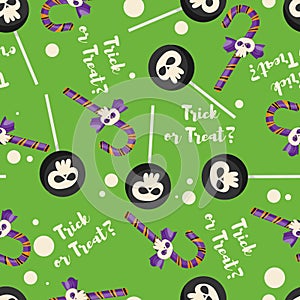 Halloween Candy seamless pattern with candy cane and lollipop.