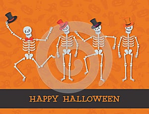 Halloween card with cute skeletons