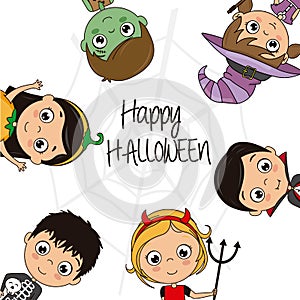 Halloween card. Disguised children. photo