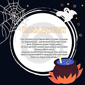 Halloween card with gosh and magic pot