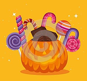 Halloween card with pumpkin and candies