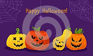 Halloween card pumpkin face cobweb party vector