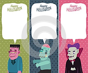 Halloween card set with monster, zombie, Dracula.