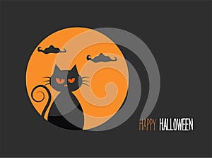 Halloween card with a silhouette of an evil cat in the background the moon