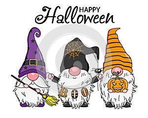 Halloween card. Three cute gnomes.